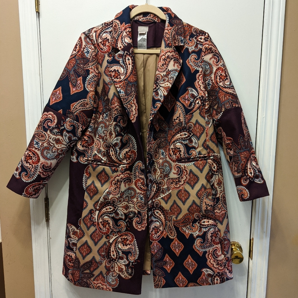 Chico's paisley multi-colored pea coat. Women's size 12-14 petite